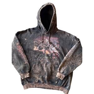 2010 Kindred Souls Biker Native Acid Bleach Wash Faded Black L Hoodie Sleeve Hit